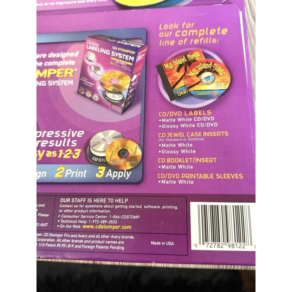 CD Stomper Matte White CD/DVD Labels 300 Pack Vintage 2003 Avery Easy 1-2-3